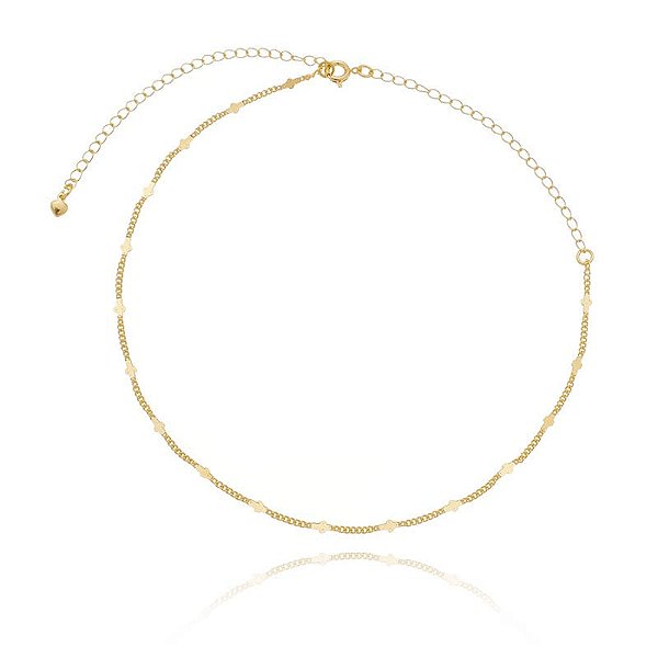 Colar Choker Cruzes Placa Lisas Folheado a Ouro 18K