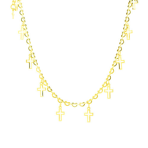 Colar Choker Elo Corações Cruzes Folheado a Ouro 18K