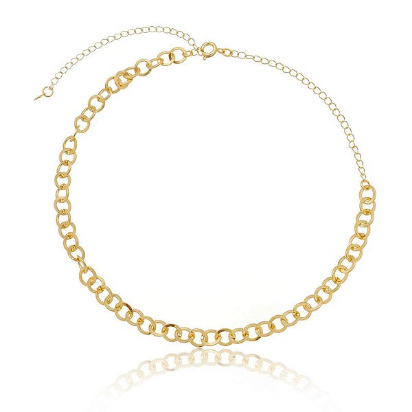 Colar Choker Elos Redondos Folheado a Ouro 18K