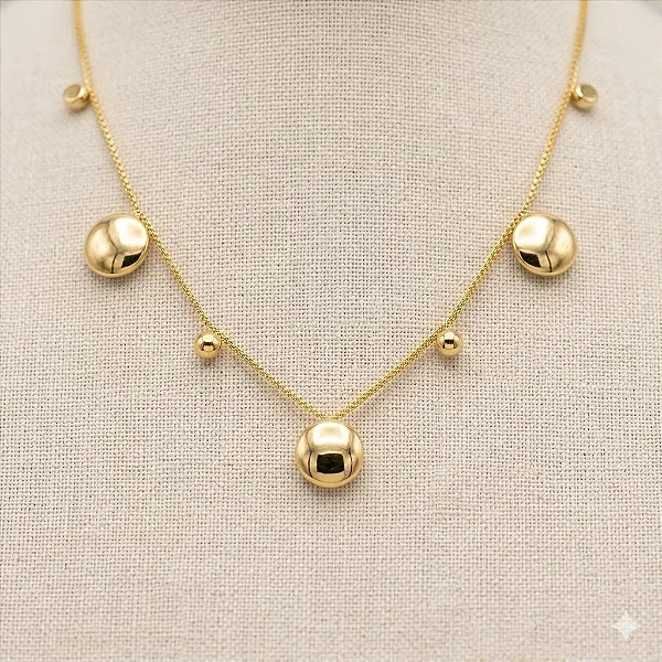 Colar Choker Meia Bola Folheado a Ouro 18K