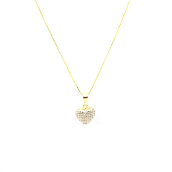 Colar Coração Cravejado Abaulado Cristal Folheado a Ouro 18K