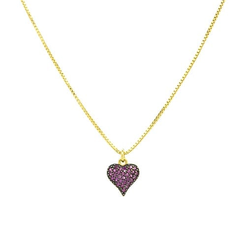 Colar Coração Desenhado Cravejado Folheado a Ouro 18K