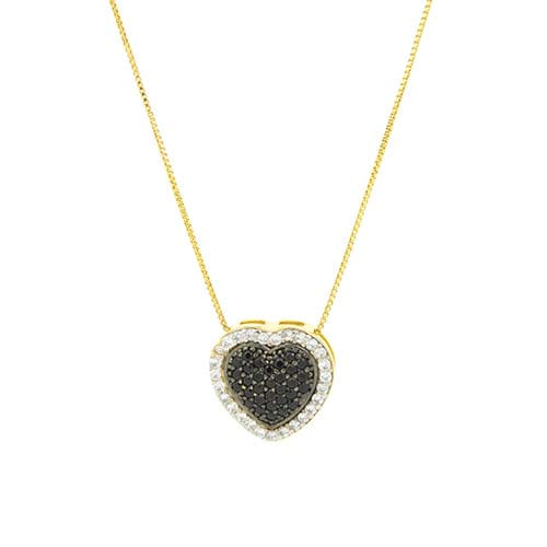 Colar Coração Duplo Pequeno Preto Folheado a Ouro 18K