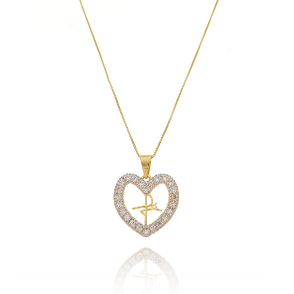 Colar Coração Fé Cristal Folheado a Ouro 18K