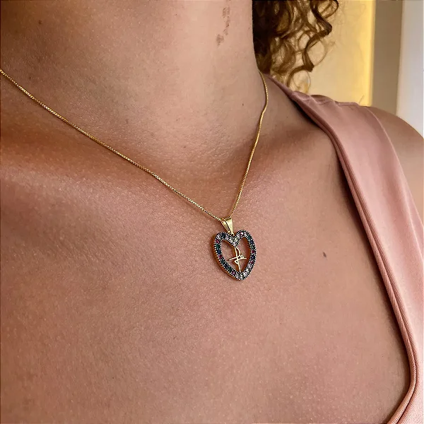 Colar Coração Fé Rainbow Folheado a Ouro 18K
