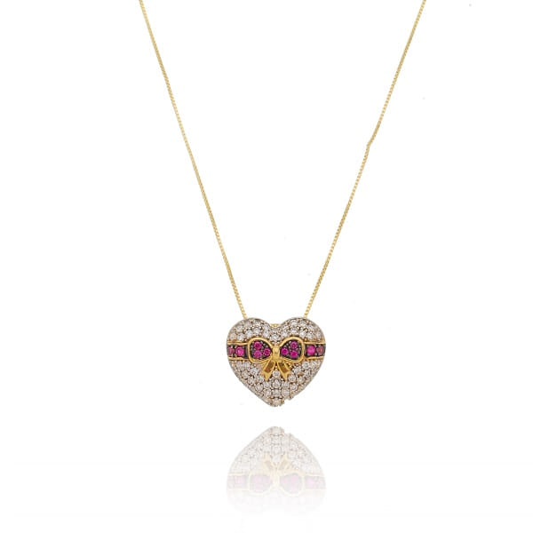 Colar Coração Laco Rosa Folheado a Ouro 18K