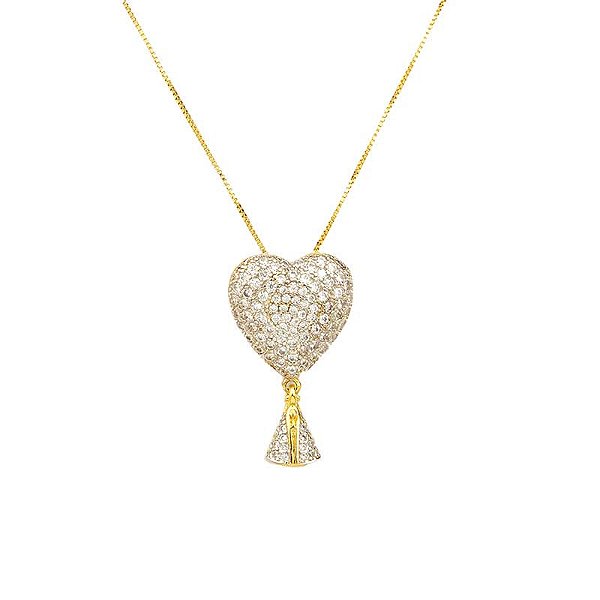 Colar Coração Nossa Senhora Aparecida Folheado a Ouro 18K
