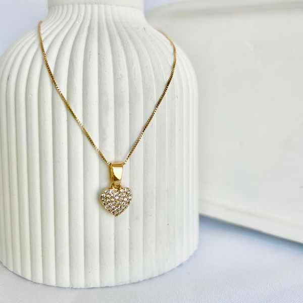 Colar Coração Pavê Folheado a Ouro 18K