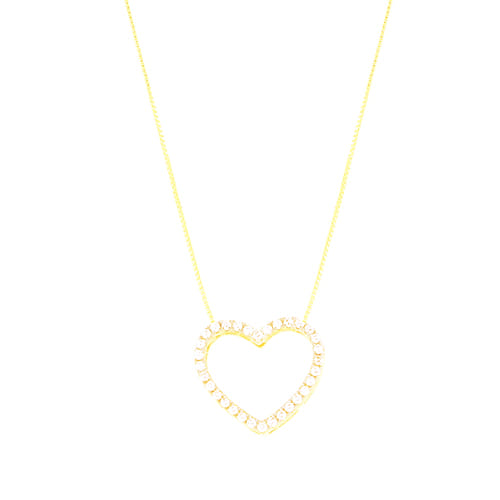 Colar Coração Vazado Cravejado Médio Folheado a Ouro 18K