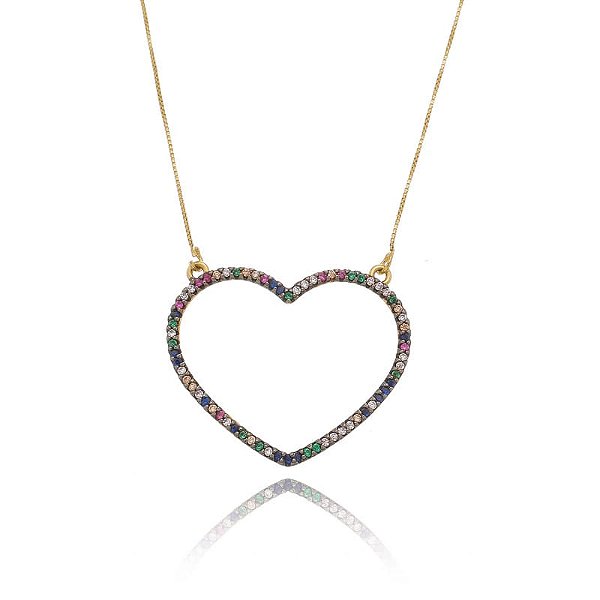 Colar Coração Vazado Rainbow Folheado a Ouro 18K