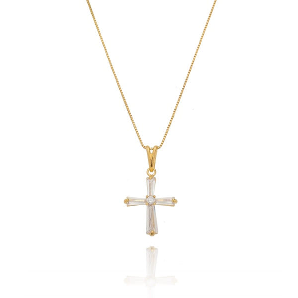 Colar Cruz Navetes Pequeno Folheado a Ouro 18K