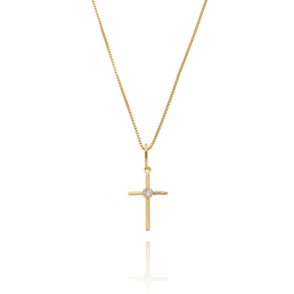 Colar Cruz Palinho Zircônia Folheado a Ouro 18K