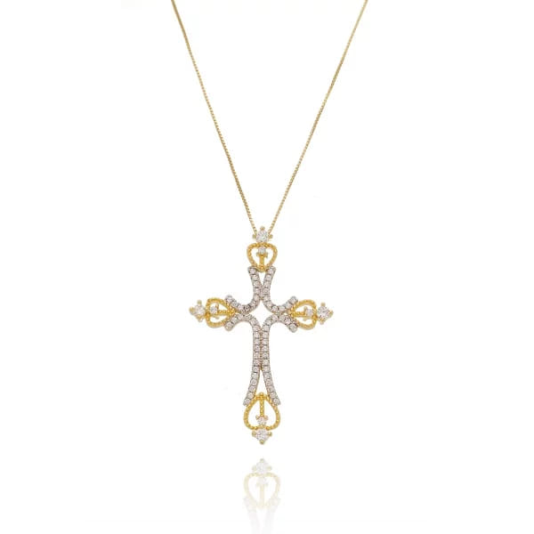 Colar Cruz Realeza Folheado a Ouro 18K