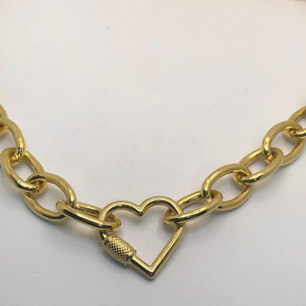 Colar Elo Médio Pingente Coração Folheado a Ouro 18K