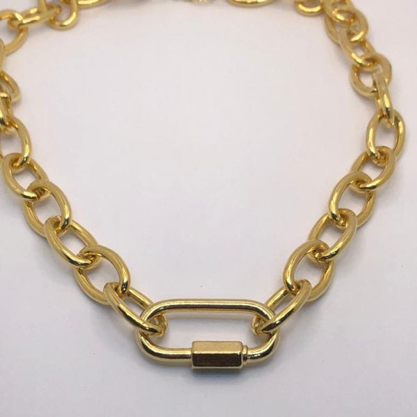 Colar Elo Médio Pingente Fecho Rosca Folheado a Ouro 18K