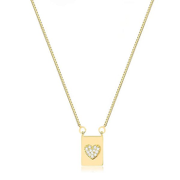 Colar Escapulário Coração Cravejado Folheado a Ouro 18K