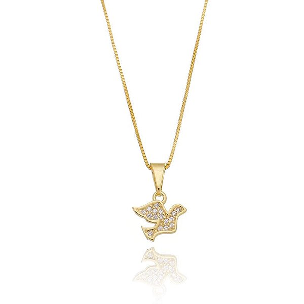Colar Espírito Santo Cravejado Folheado a Ouro 18K