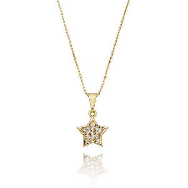 Colar Estrela Cravejado Folheado a Ouro 18K