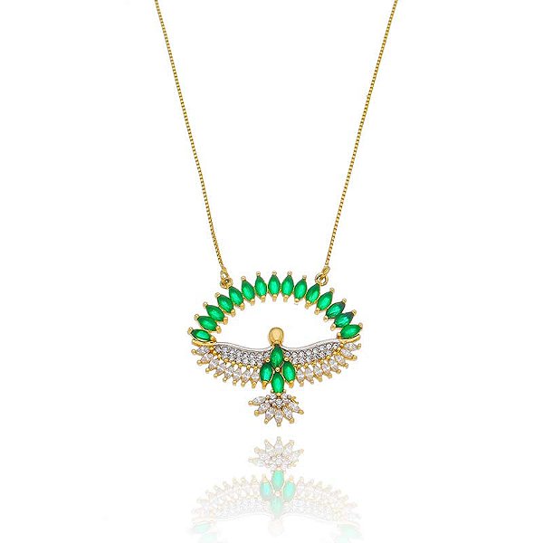 Colar Fenix Inteiro Cravejado Folheado a Ouro 18K