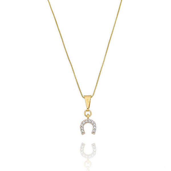Colar Ferradura Cravejado Pequeno Folheado a Ouro 18K