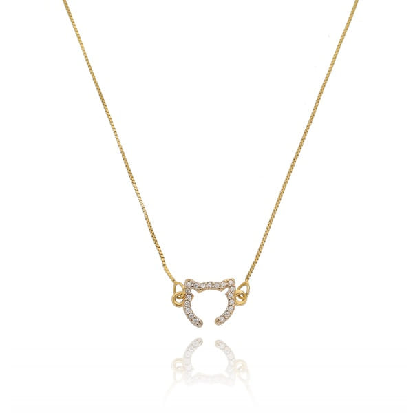 Colar Gato Cravejado Vazado Folheado a Ouro 18K