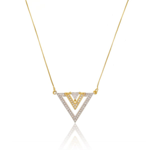 Colar Geometrico Grande Cravejado Folheado a Ouro 18K
