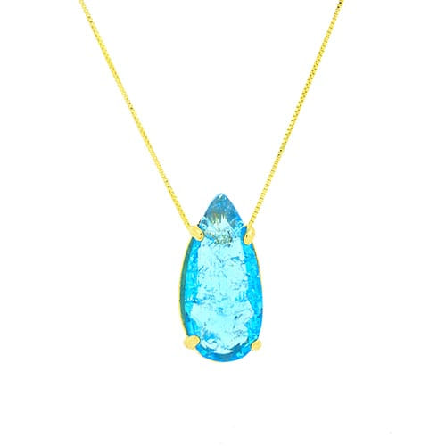 Colar Gota Fusion Azul Folheado a Ouro 18K