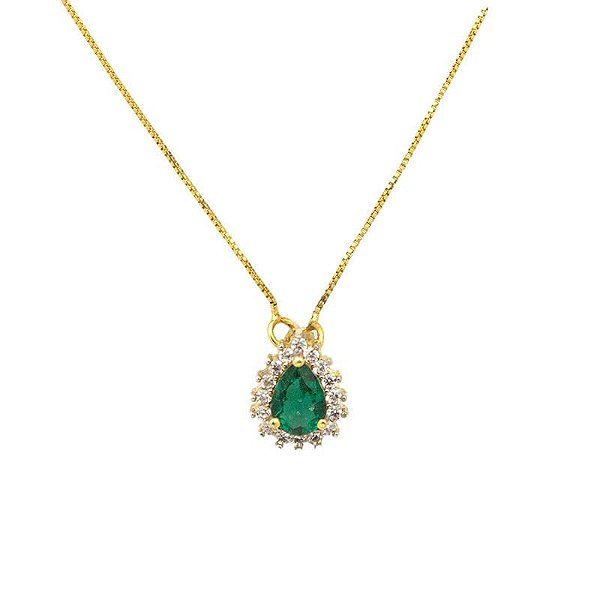 Colar Gota Pequeno Verde Fusion Borda Cravejado Folheado a Ouro 18K