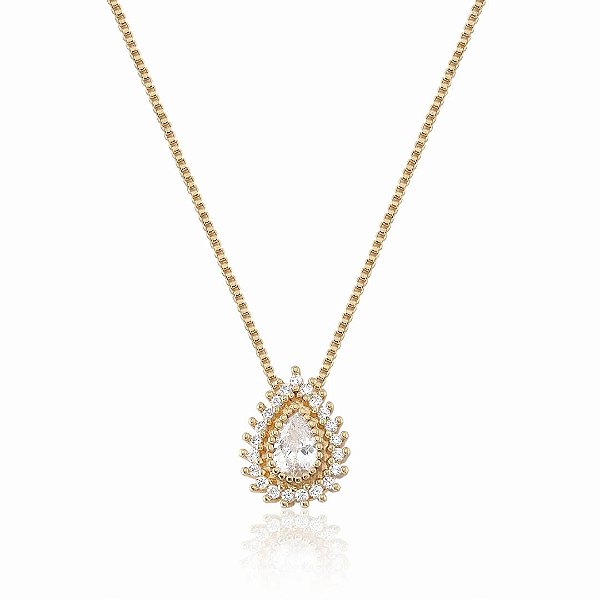 Colar Gota Zircônia Borda Cravejado Folheado a Ouro 18K