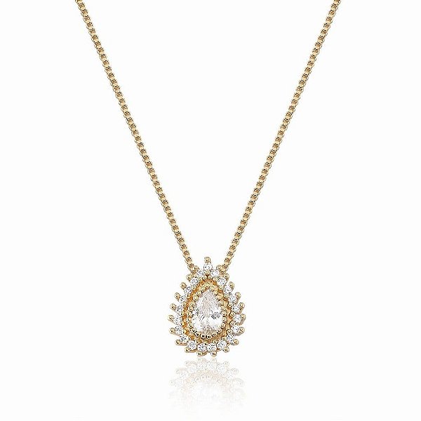 Colar Gota Zircônia Borda Cravejado Folheado a Ouro 18K