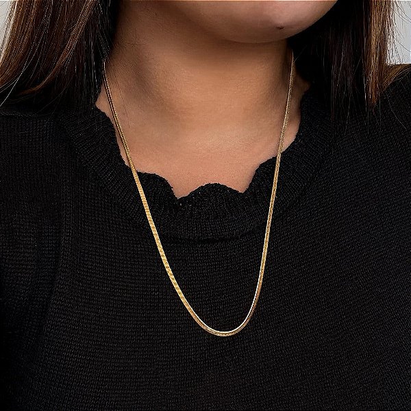 Colar Heringbone 60Cm Folheado a Ouro 18K