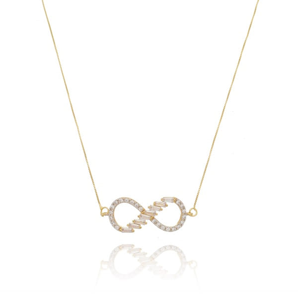 Colar Infinito Navetes E Zircônias Folheado a Ouro 18K