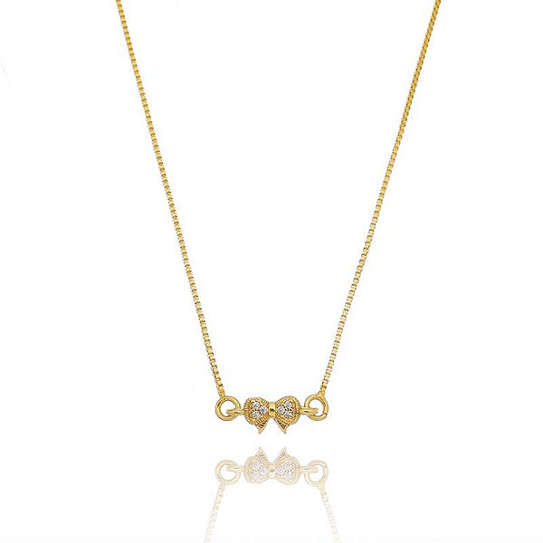Colar Laço Cravejado Pequeno Folheado a Ouro 18K