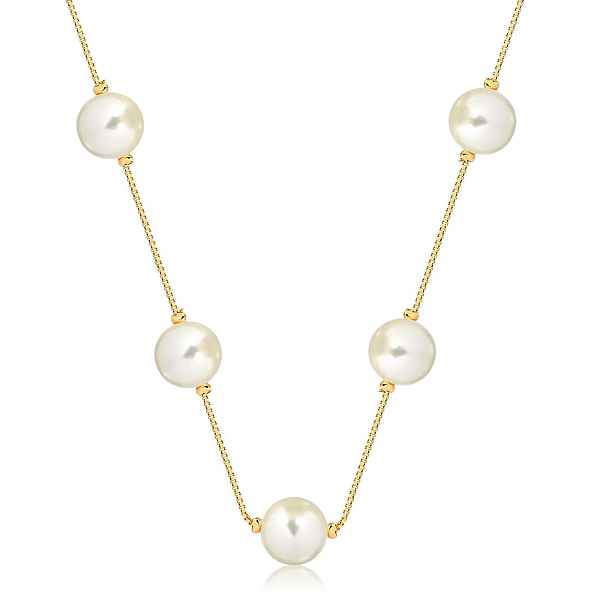 Colar Longo Com 7 Pérolas Folheado a Ouro 18K