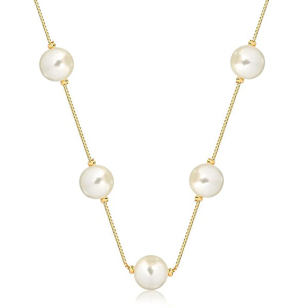 Colar Longo Com 7 Pérolas Folheado a Ouro 18K