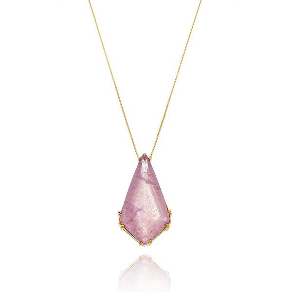 Colar Losango Fusion Lilás Folheado a Ouro 18K