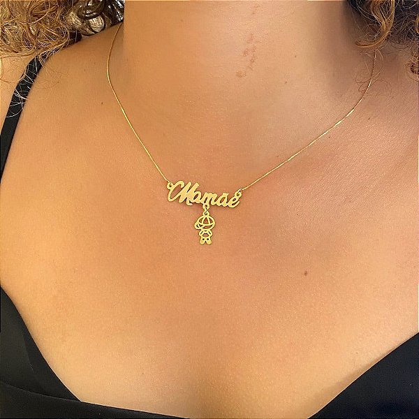 Colar Mamãe 1 Pingente Menino Folheado a Ouro 18K