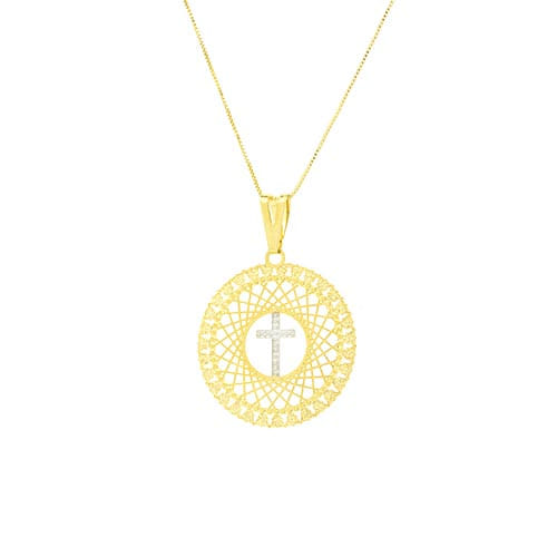 Colar Mandala Cruz Meio Folheado a Ouro 18K