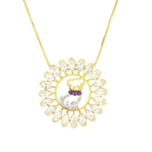 Colar Mandala Navete Cat Folheado a Ouro 18K