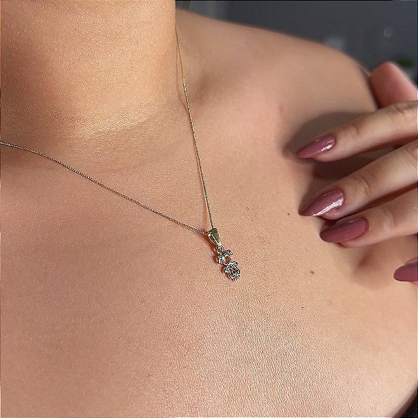 Colar Menina Cravejado Rosa Folheado a Ouro 18K