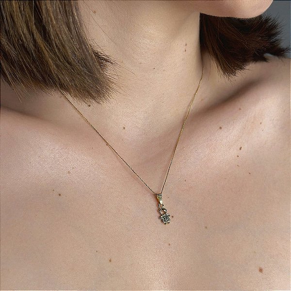 Colar Menino Cravejado Azul Folheado a Ouro 18K