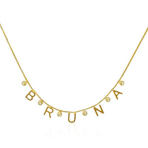 Colar Nome Zircônias Intercaladas Folheado a Ouro 18K