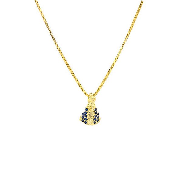 Colar Nossa Senhora Aparecida Manto Azul Folheado a Ouro 18K