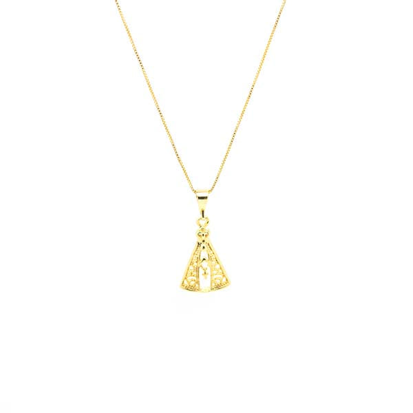 Colar Nossa Senhora Aparecida Vazado Folheado a Ouro 18K