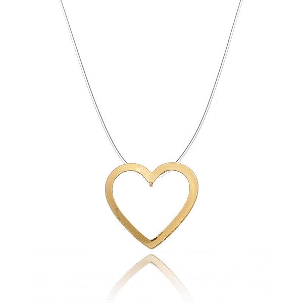 Colar Nylon Coração Vazado Folheado a Ouro 18K