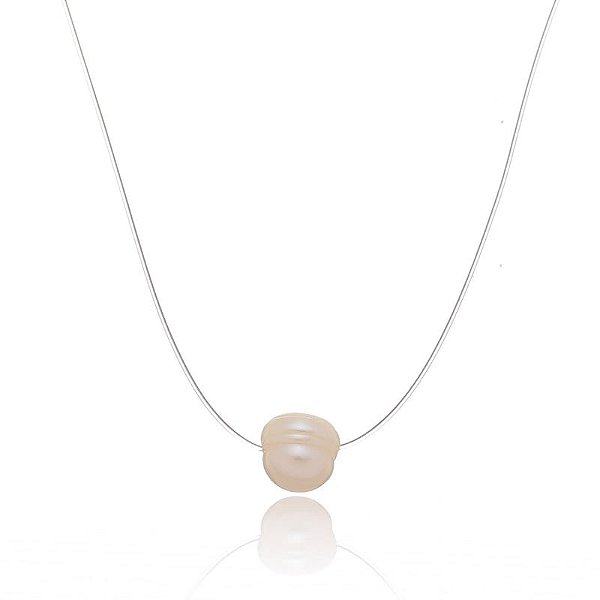 Colar Nylon Pérola Natural Folheado a Ouro 18K