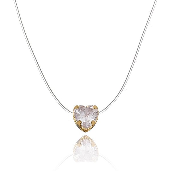 Colar Nylon Ponto De Luz Coração M Folheado a Ouro 18K