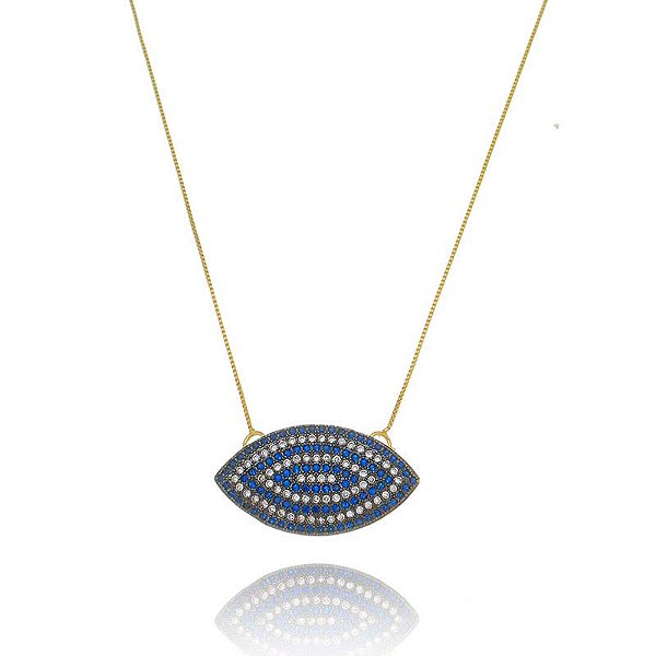 Colar Olho Cravejado Petroleo Folheado a Ouro 18K