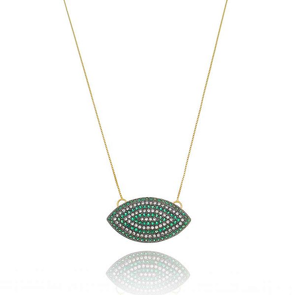 Colar Olho Cravejado Verde Folheado a Ouro 18K