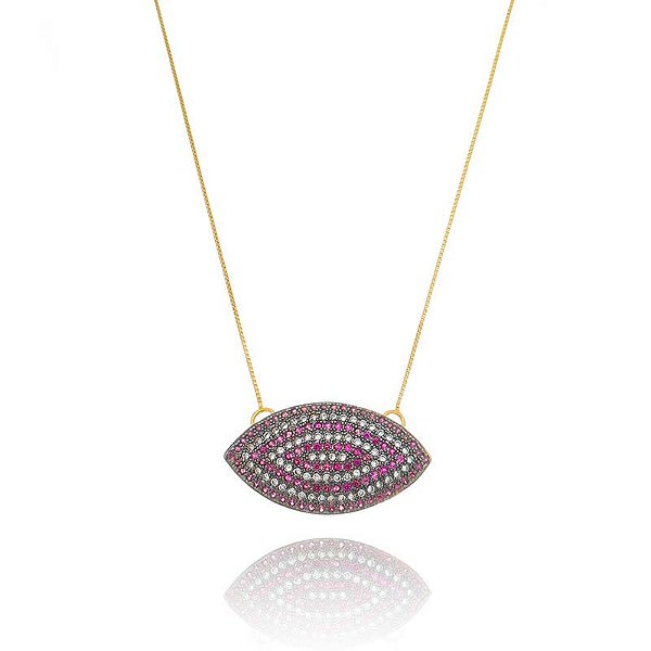 Colar Olho Cravejado Vermelho Folheado a Ouro 18K